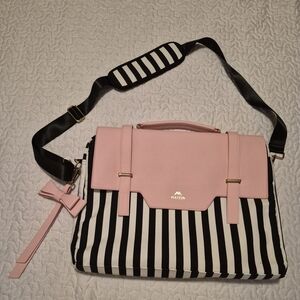 Pink and Black Striped Women's Bag